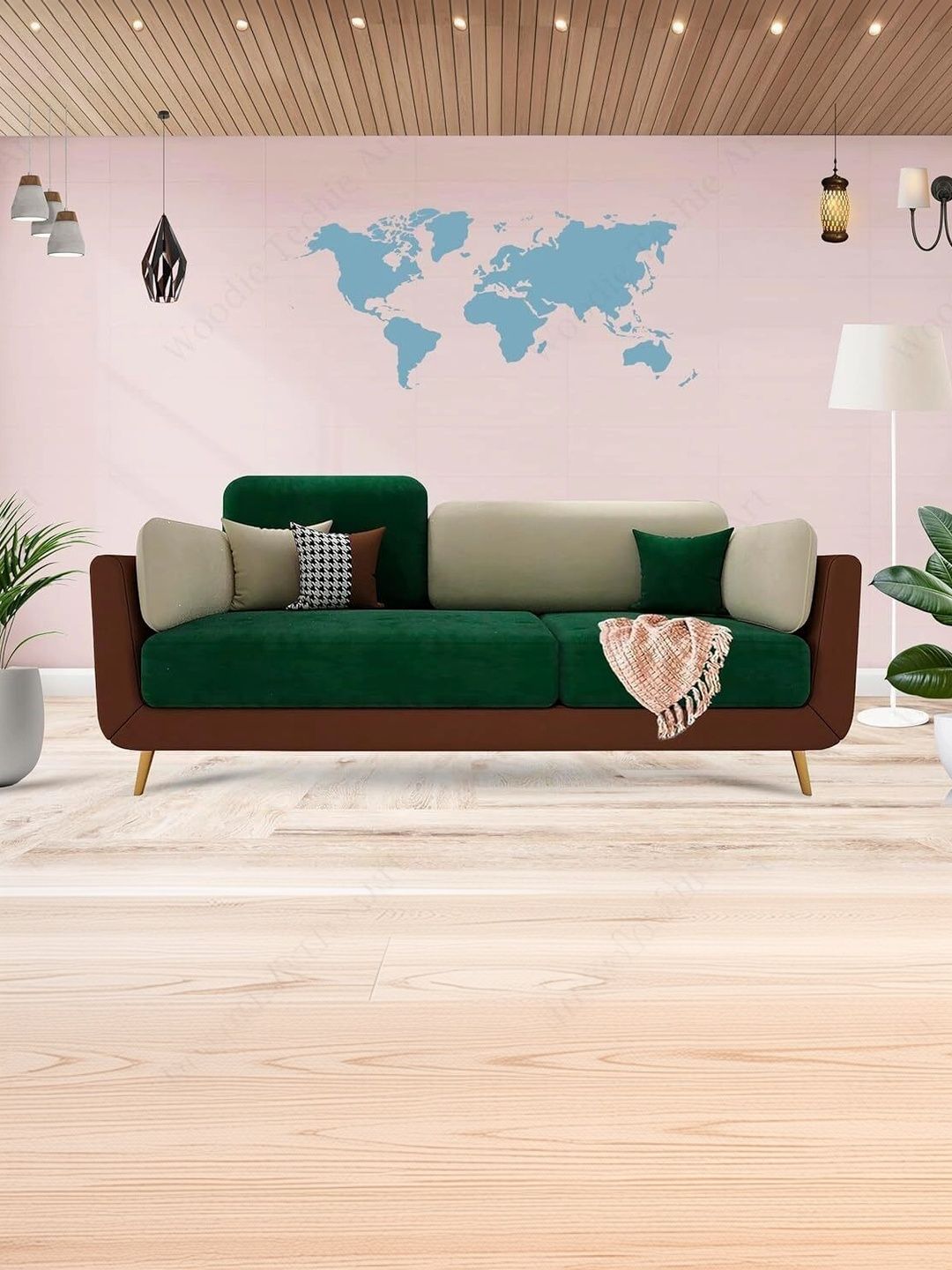 INDIAWOODMART Green 3-seater Straight Sofa-picture-6
