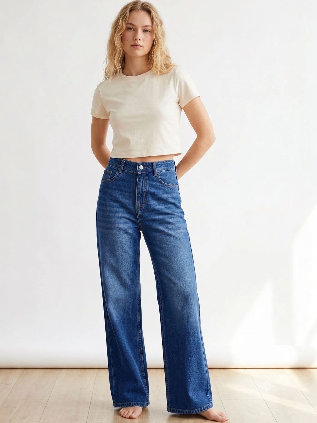 Roadster Women Wide Leg Mid-Rise Low Distress Stretchable Jeans-picture-17