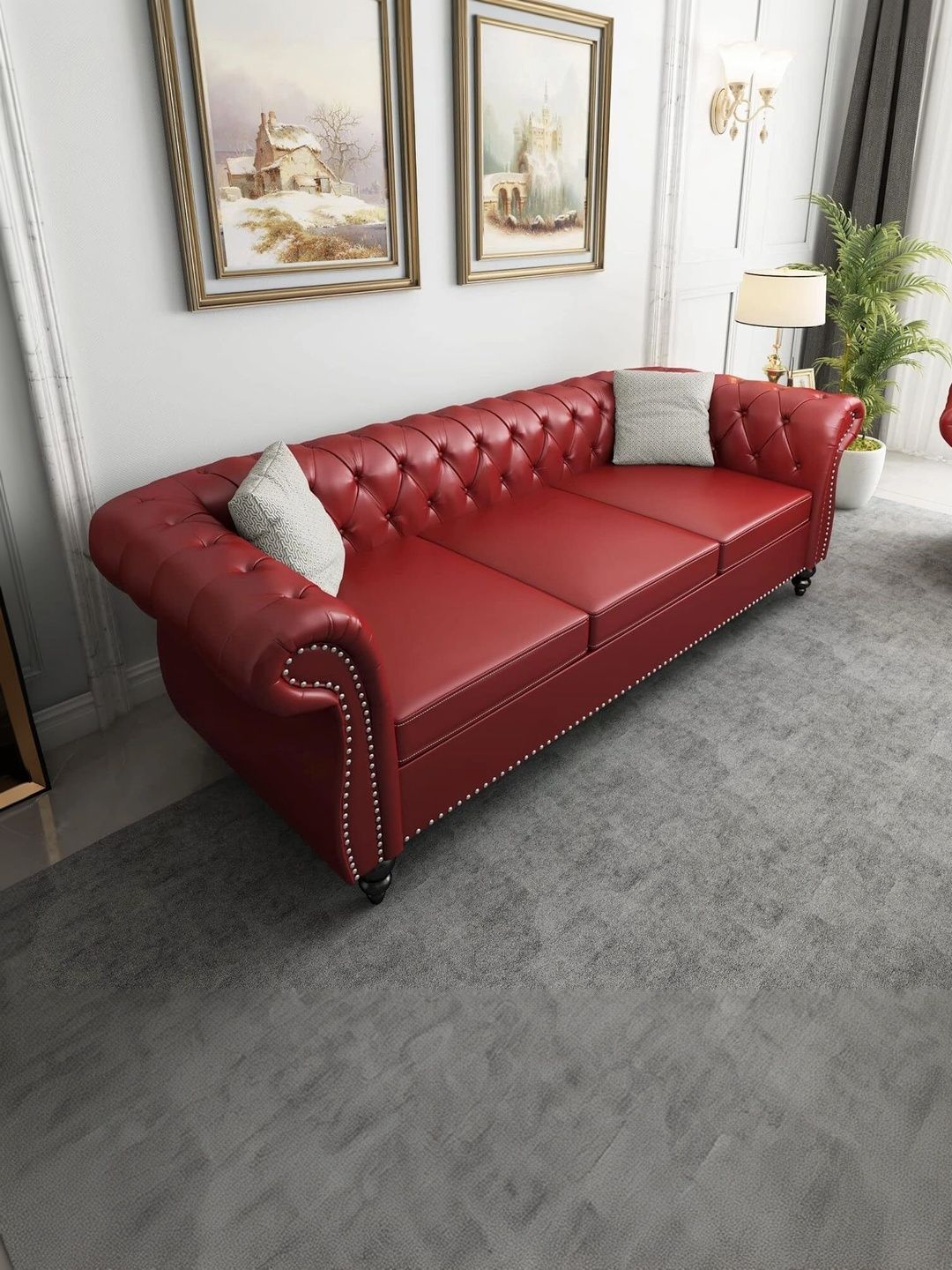 Soul craft Red Wooden 3-Seater Sofa-image-40