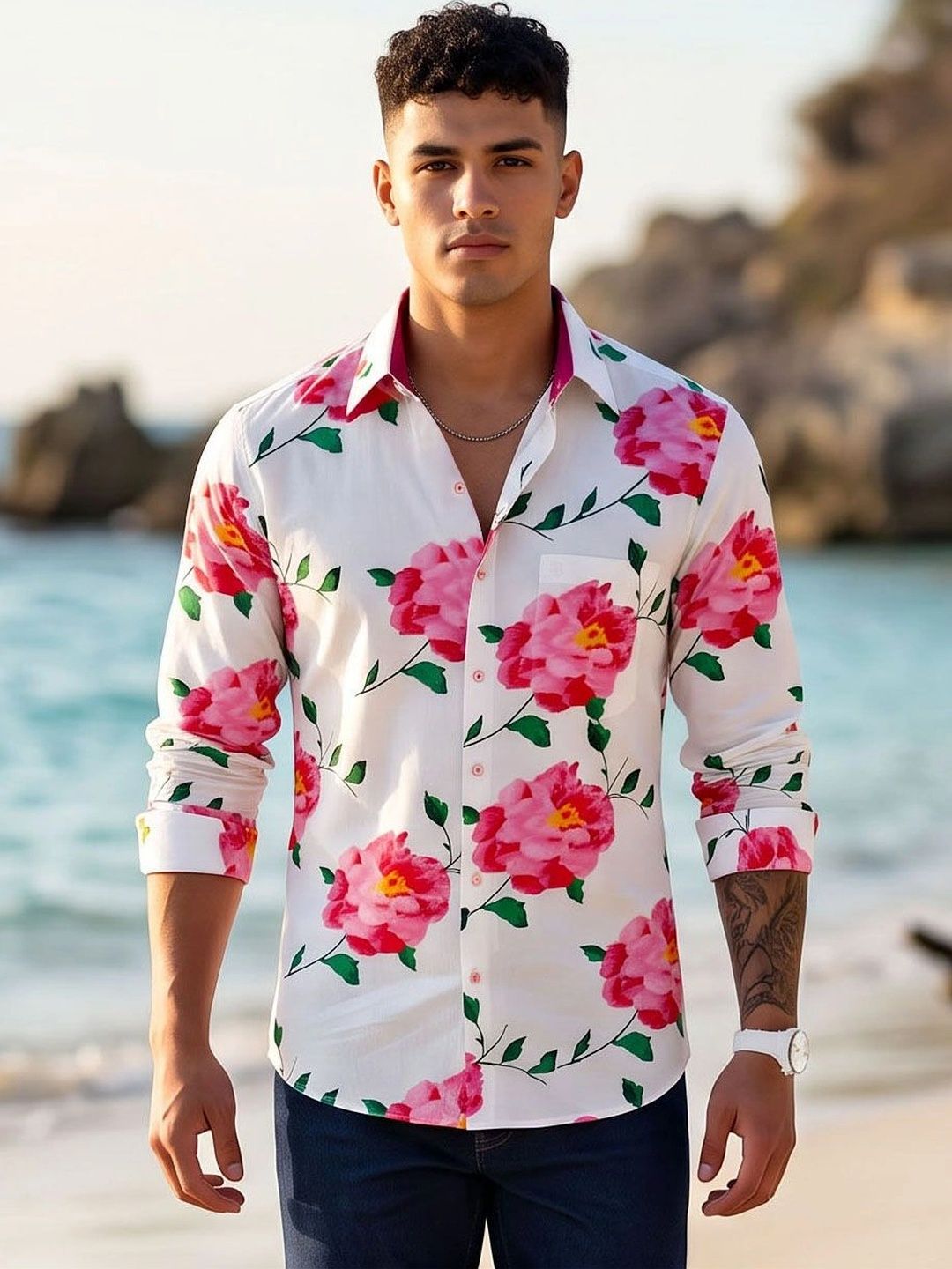 Charagh Din Men Premium Tailored Fit Floral Printed Casual Shirt-picture-21