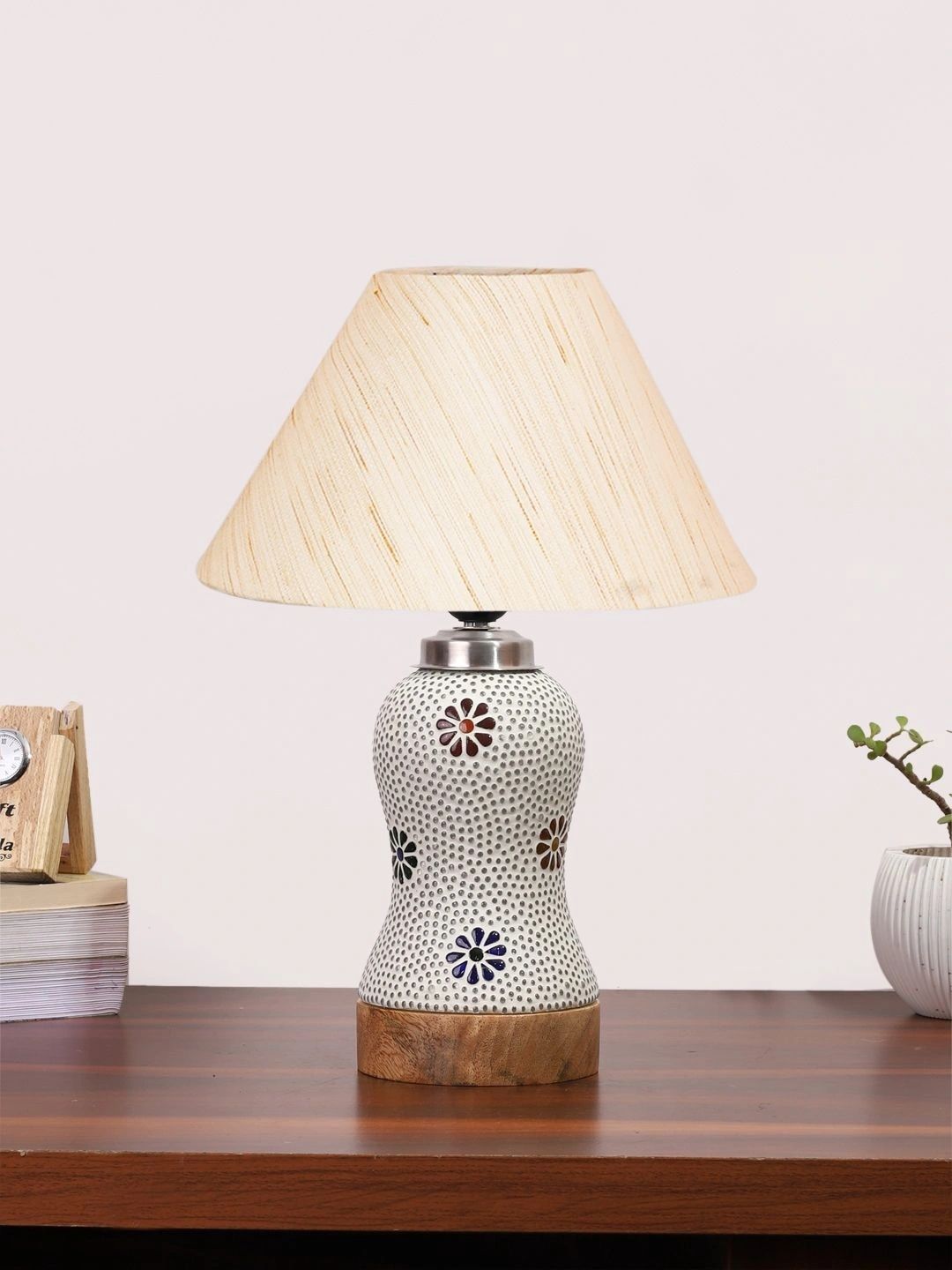 Myntra Elegant Homes Off White Glass Traditional Bell Shaped Table Lamp-picture-25