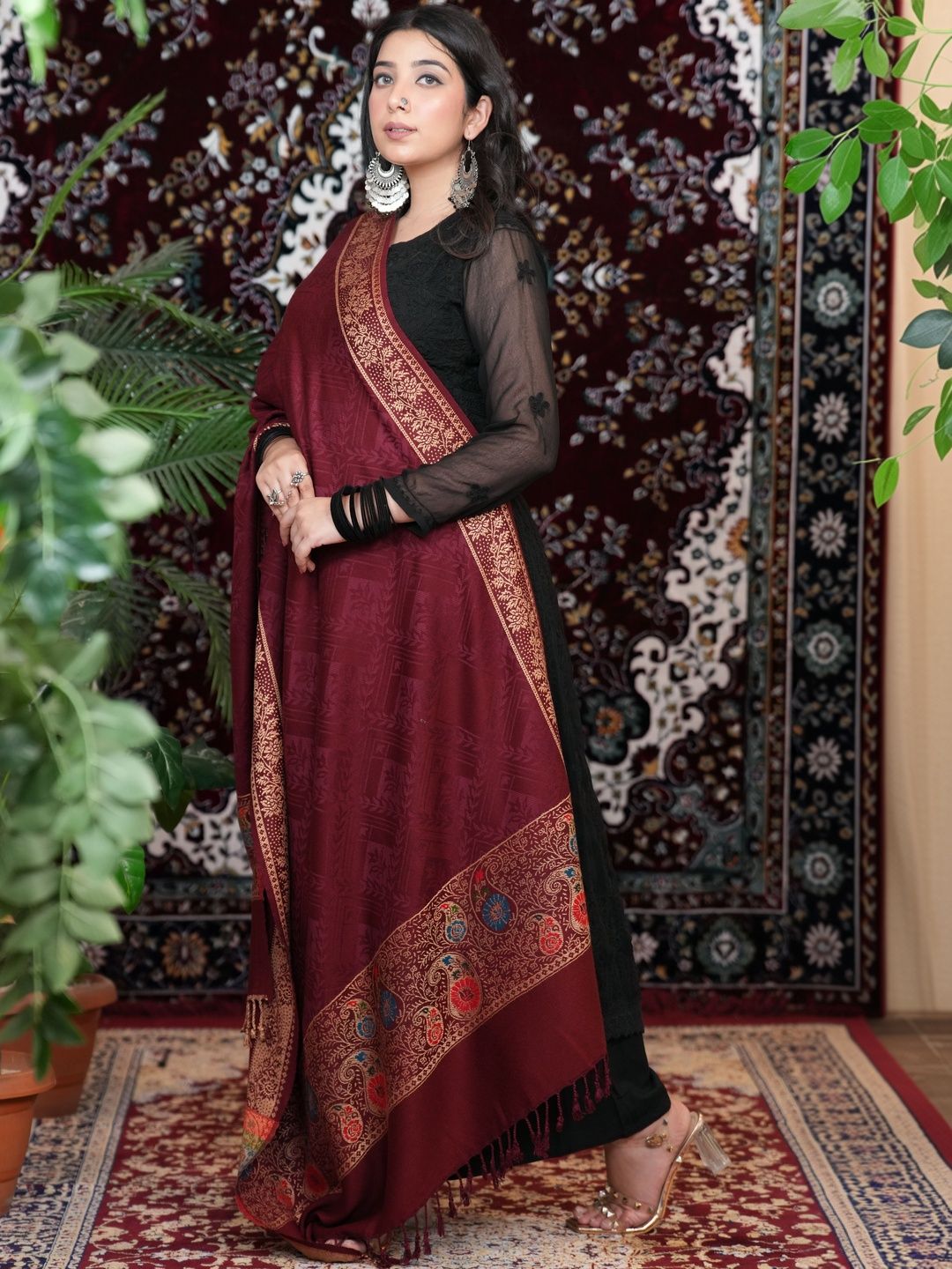 S.T. Women Paisley Woven Design Acrylic Shawl-picture-34