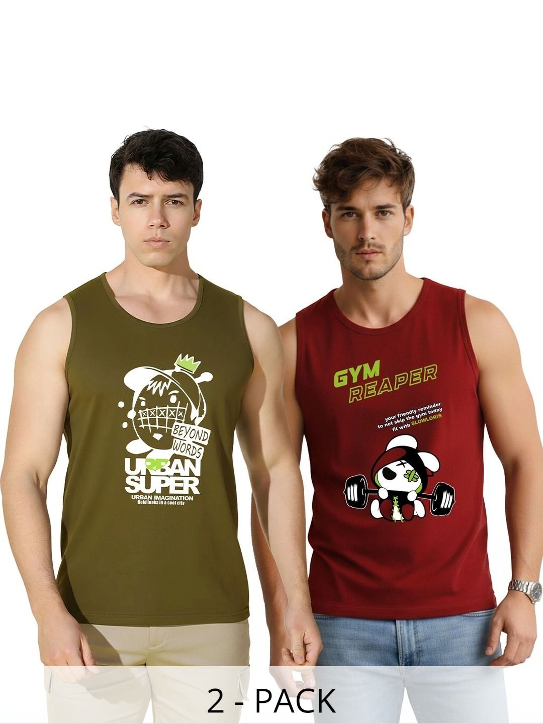 SLOWLORIS Pack of 2 Printed Cotton Gym Vest-picture-15