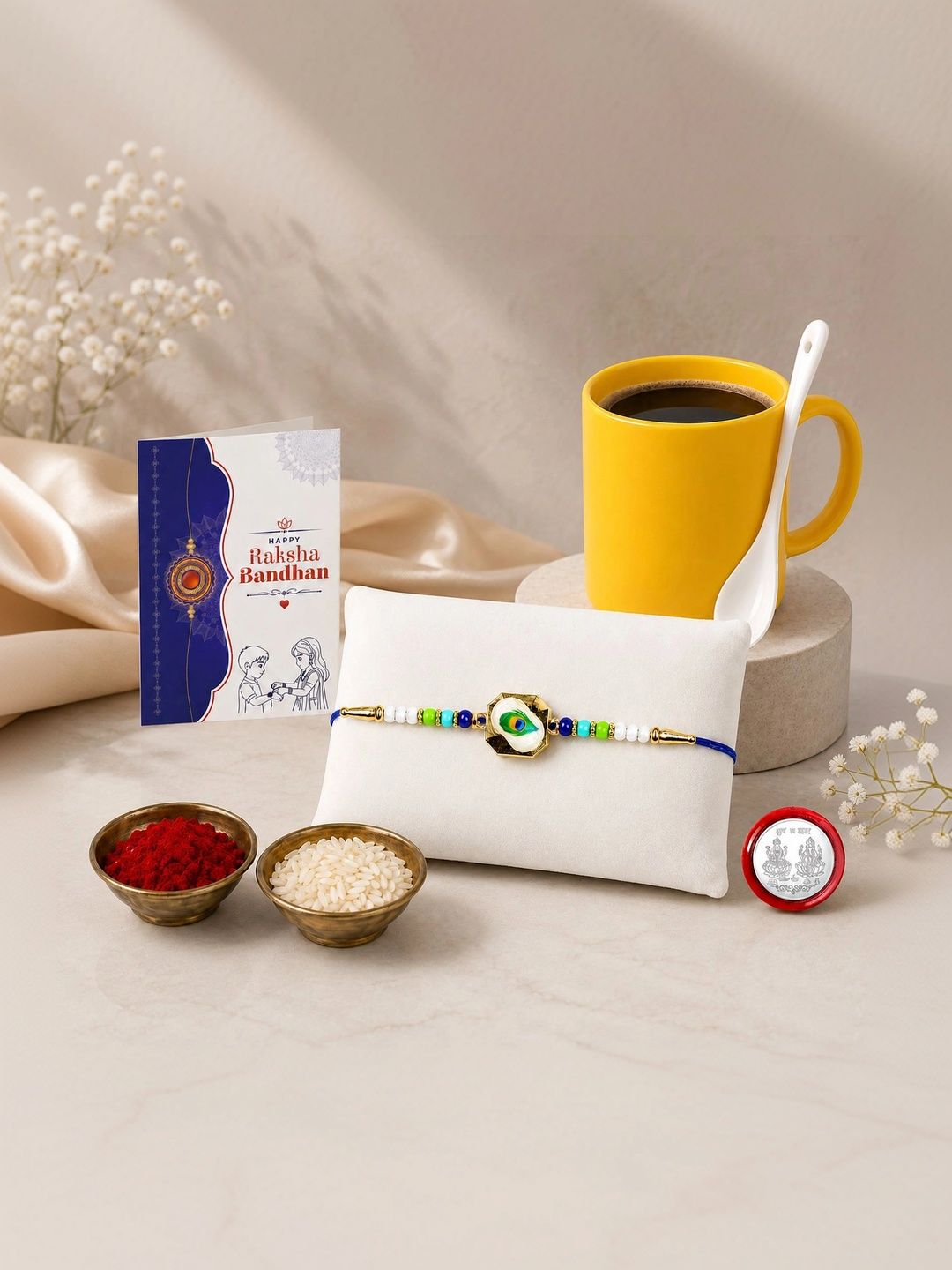 Myntra Elegant Homes Set of 6 Rakhi Gift Set With Silver Coin, Greeting Card & Roli Chawal-picture-38