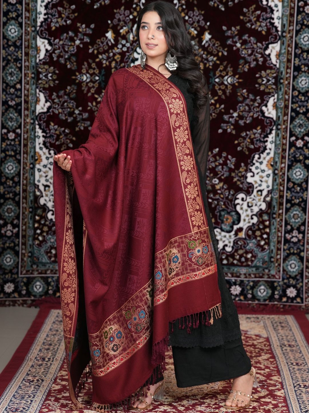 S.T. Women Ethnic Motifs Woven Design Acrylic Shawl-picture-27