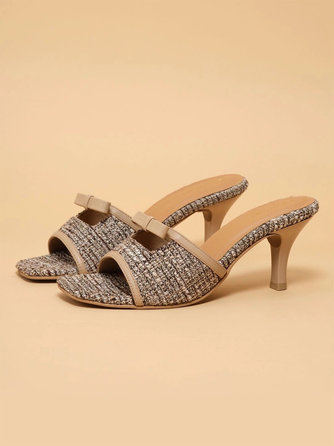 ERIDANI Textured Slim Heeled Mules with Bows-picture-1