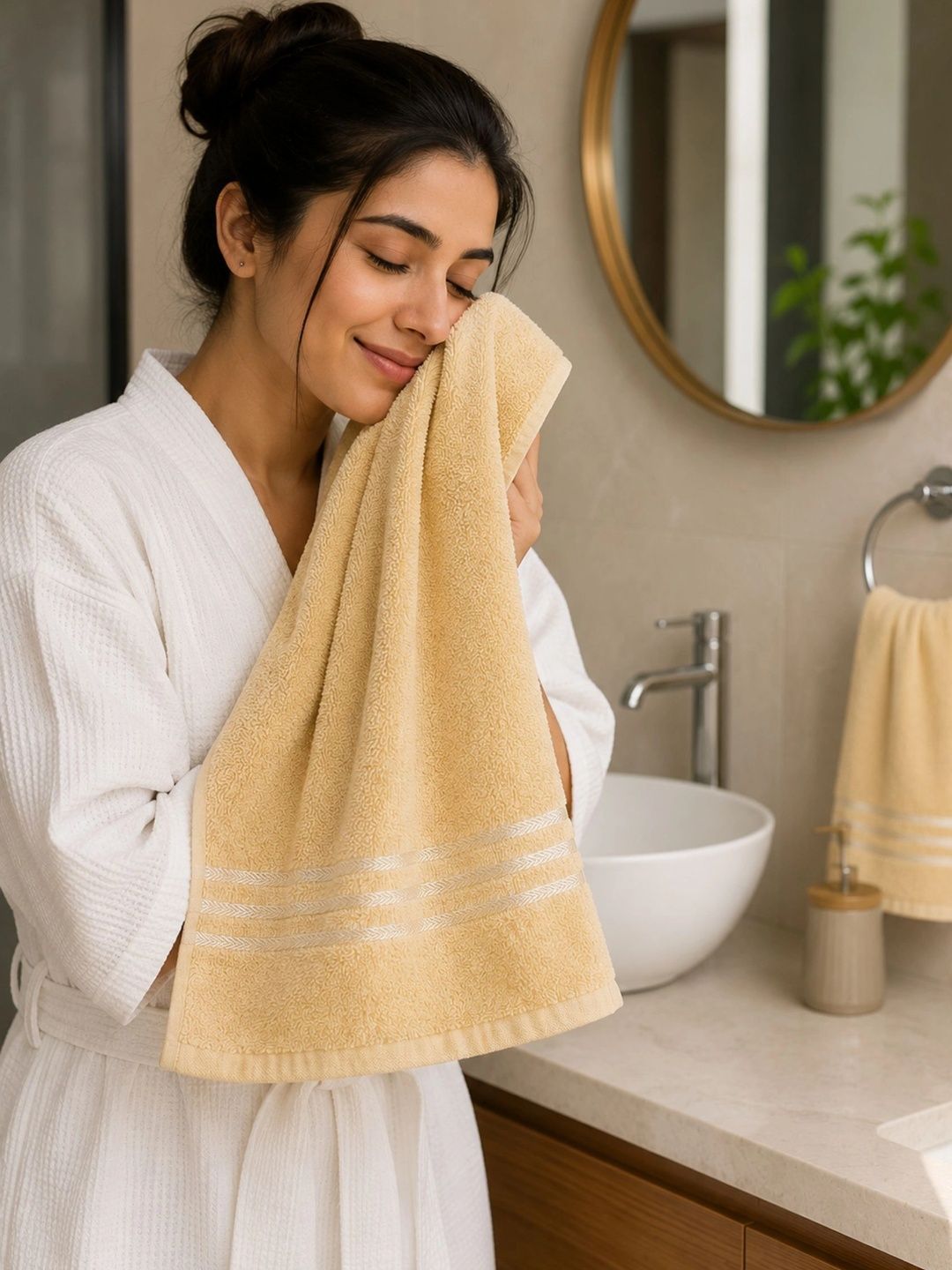 Terrycott Yellow Pure Cotton Hand Towels-picture-52