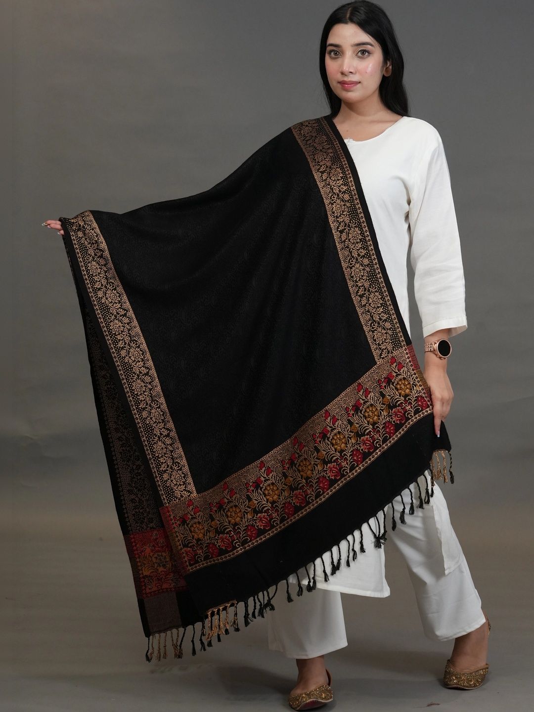 S.T. Women Floral Woven Design Acrylic Shawl-picture-46