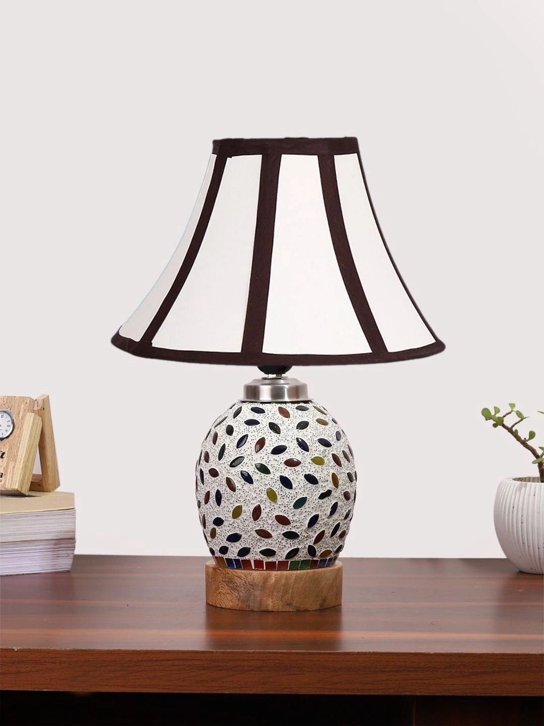 Myntra Elegant Homes Multicoloured Textured Glass Traditional Bell Shaped Table Lamp-picture-16