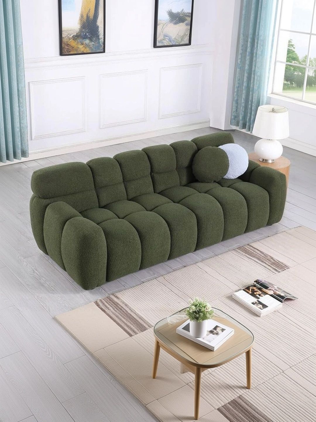 Soul craft Green Wooden 3-Seater Sofa-picture-11