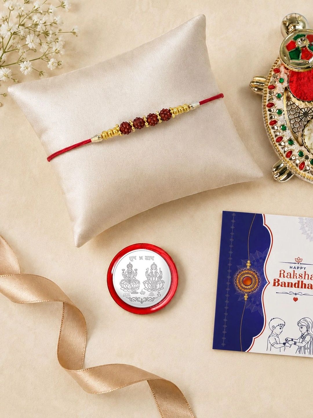 Myntra Elegant Homes Set of 6 Rakhi Gift Set With Silver Coin, Greeting Card & Roli Chawal-picture-49