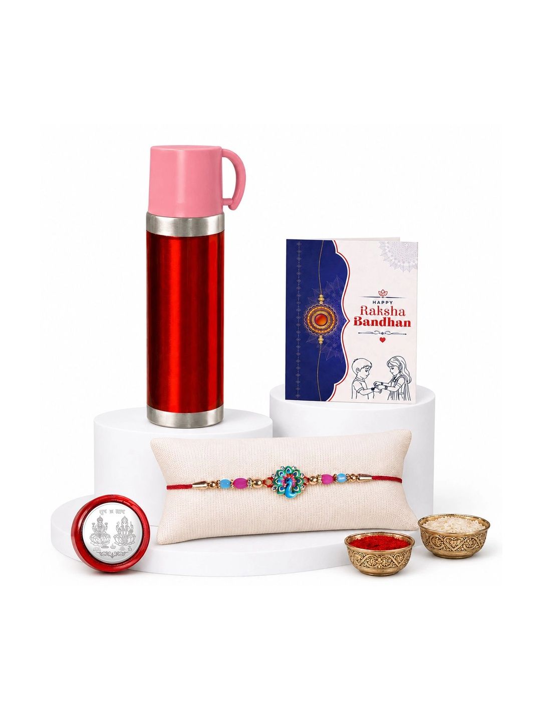 Myntra Elegant Homes Rakhi With Greeting Card Water Bottle Silver Coin & Roli Chawal-picture-51