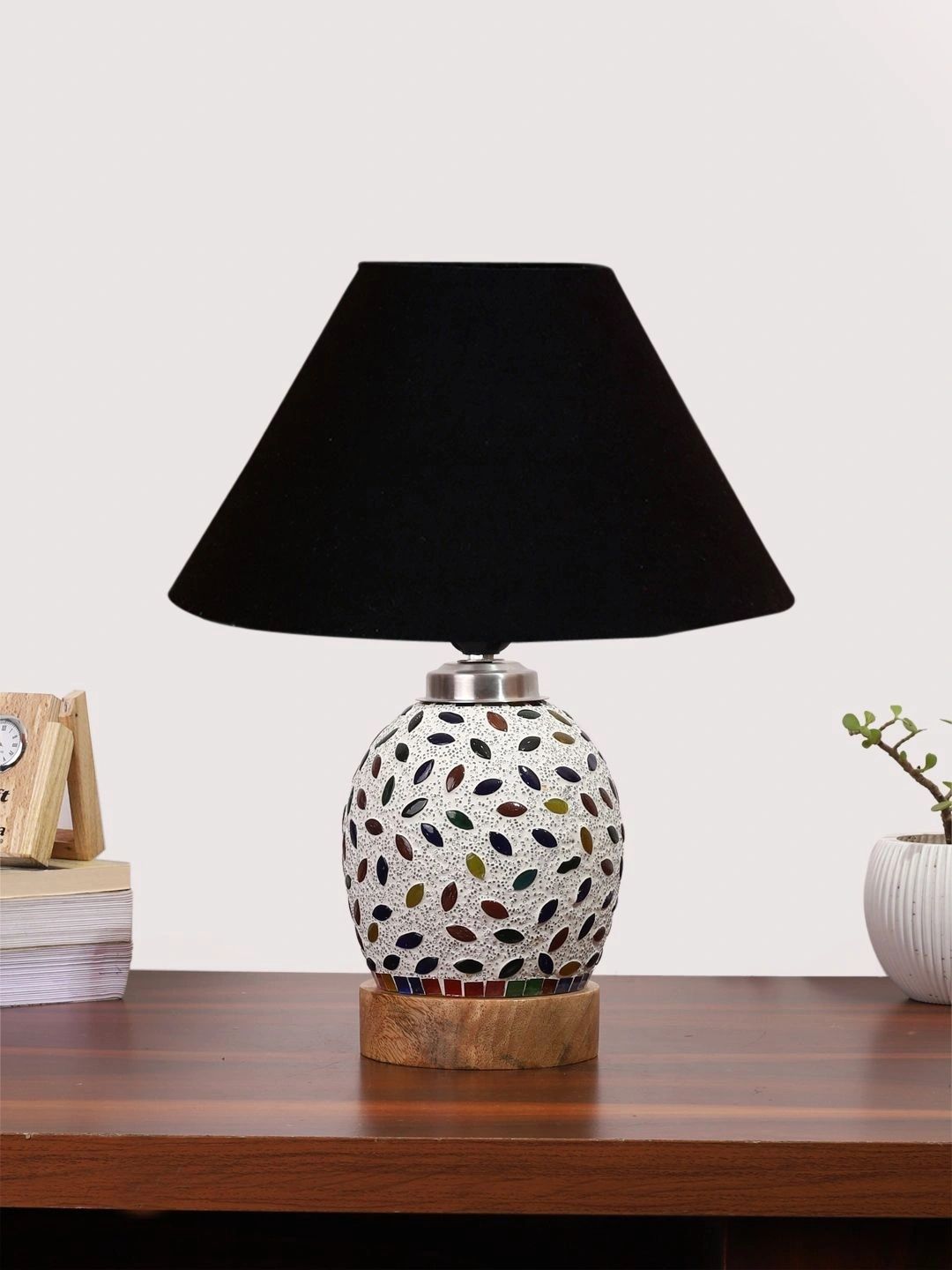 Myntra Elegant Homes Black Textured Glass Traditional Spherical Table Lamp-image-34