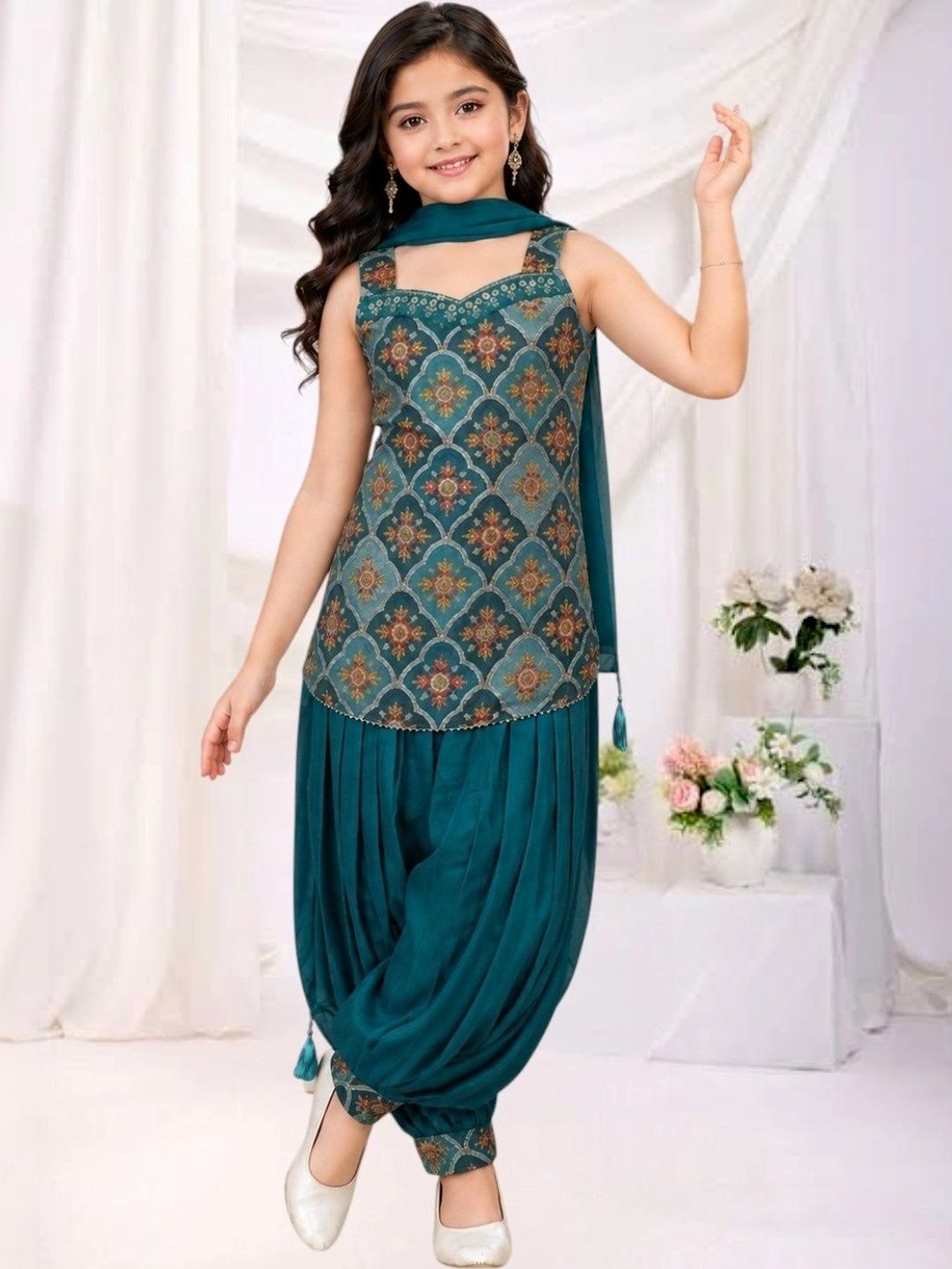 SUNCITY FASHION MART Girls Ethnic Motifs Printed Regular Kurta with Patiala & With Dupatta-picture-31