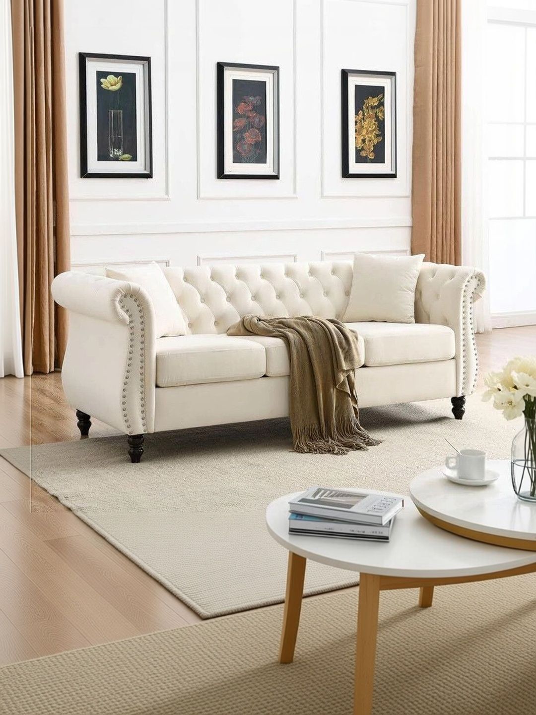 Soul craft Beige Wooden 3-Seater Sofa-picture-41