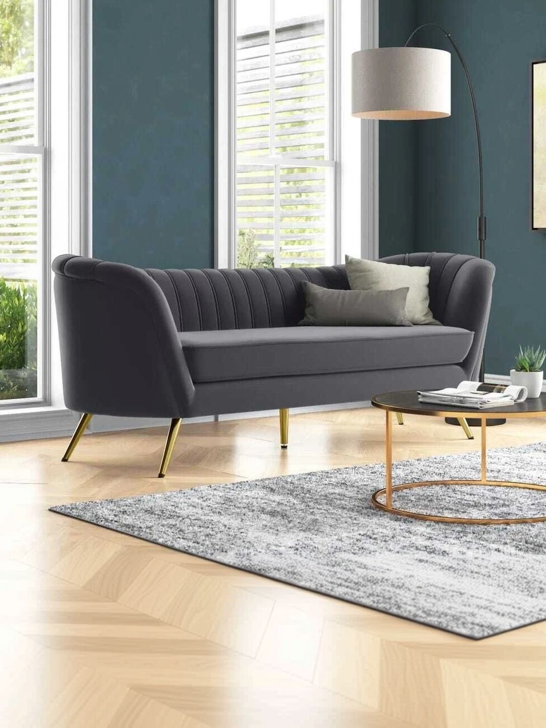 INDIAWOODMART Green Fabric Wooden 3-Seater Sofa-picture-24
