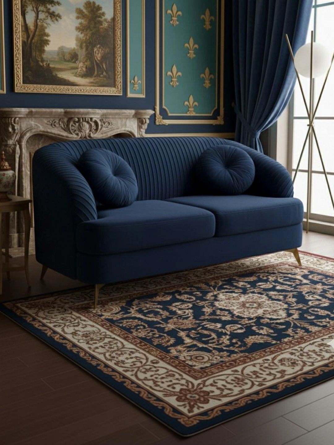INDIAWOODMART Blue Fabric Wooden 3-Seater Sofa-picture-23