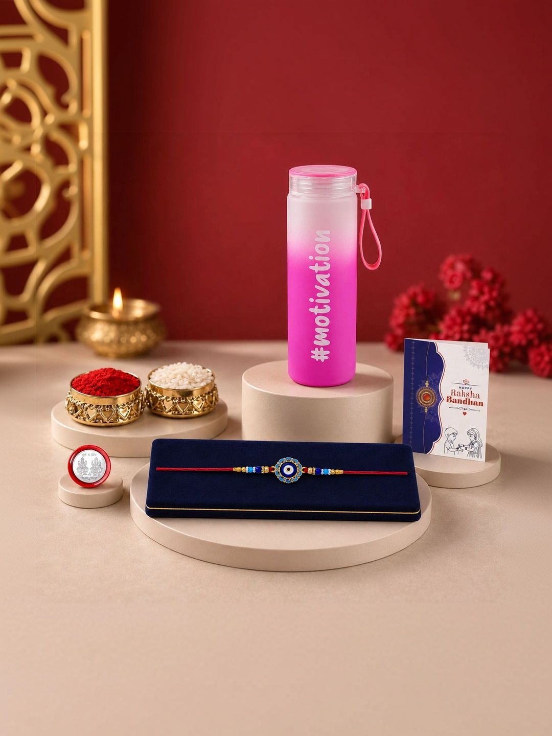 Myntra Elegant Homes Rakhi With Greeting Card Water Bottle Silver Coin & Roli Chawal-picture-21