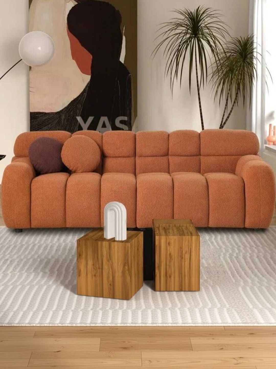 INDIAWOODMART Orange 3 Seater Sofa-picture-42