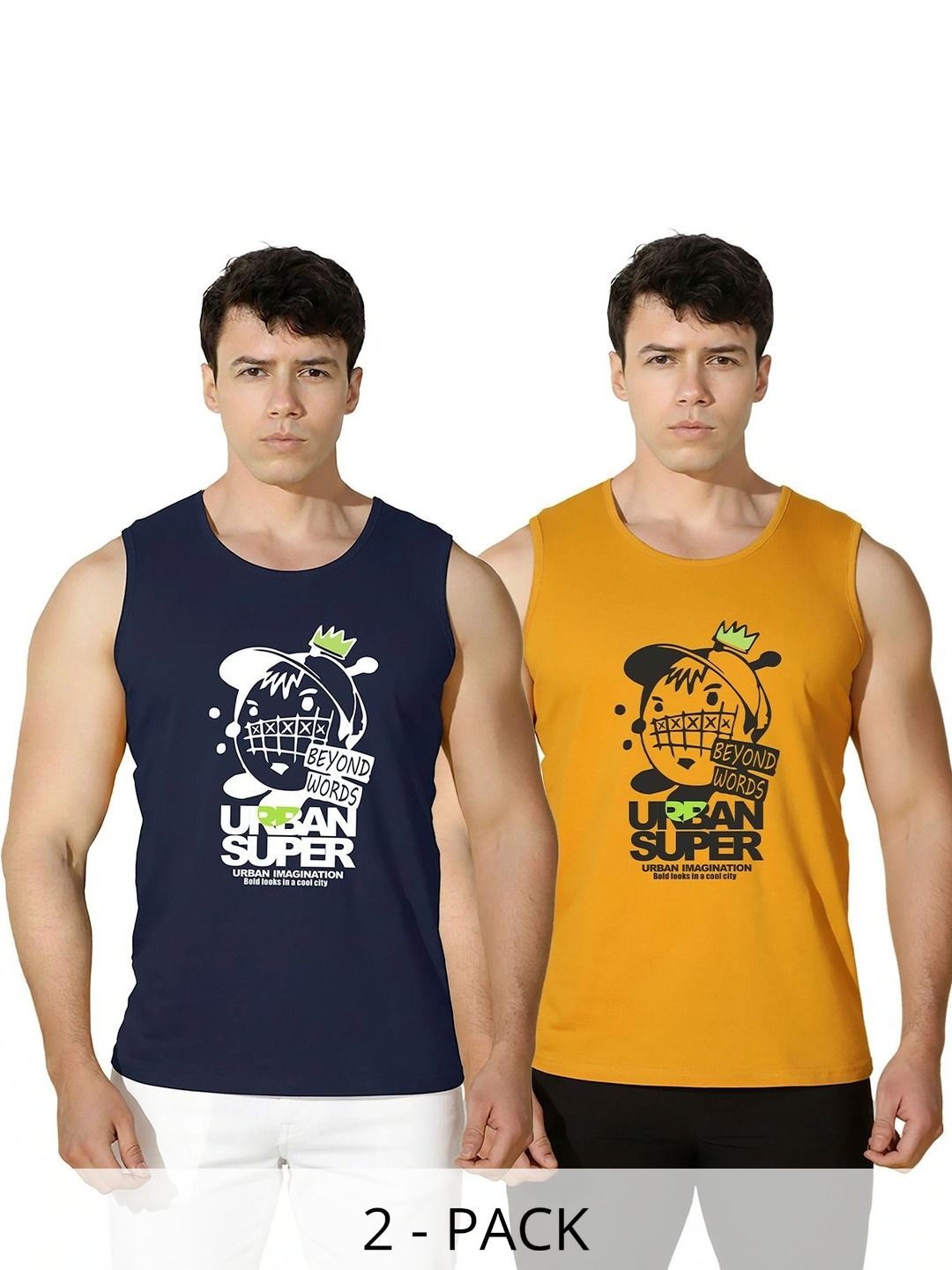 SLOWLORIS Pack of 2 Printed Cotton Gym Vest-picture-31