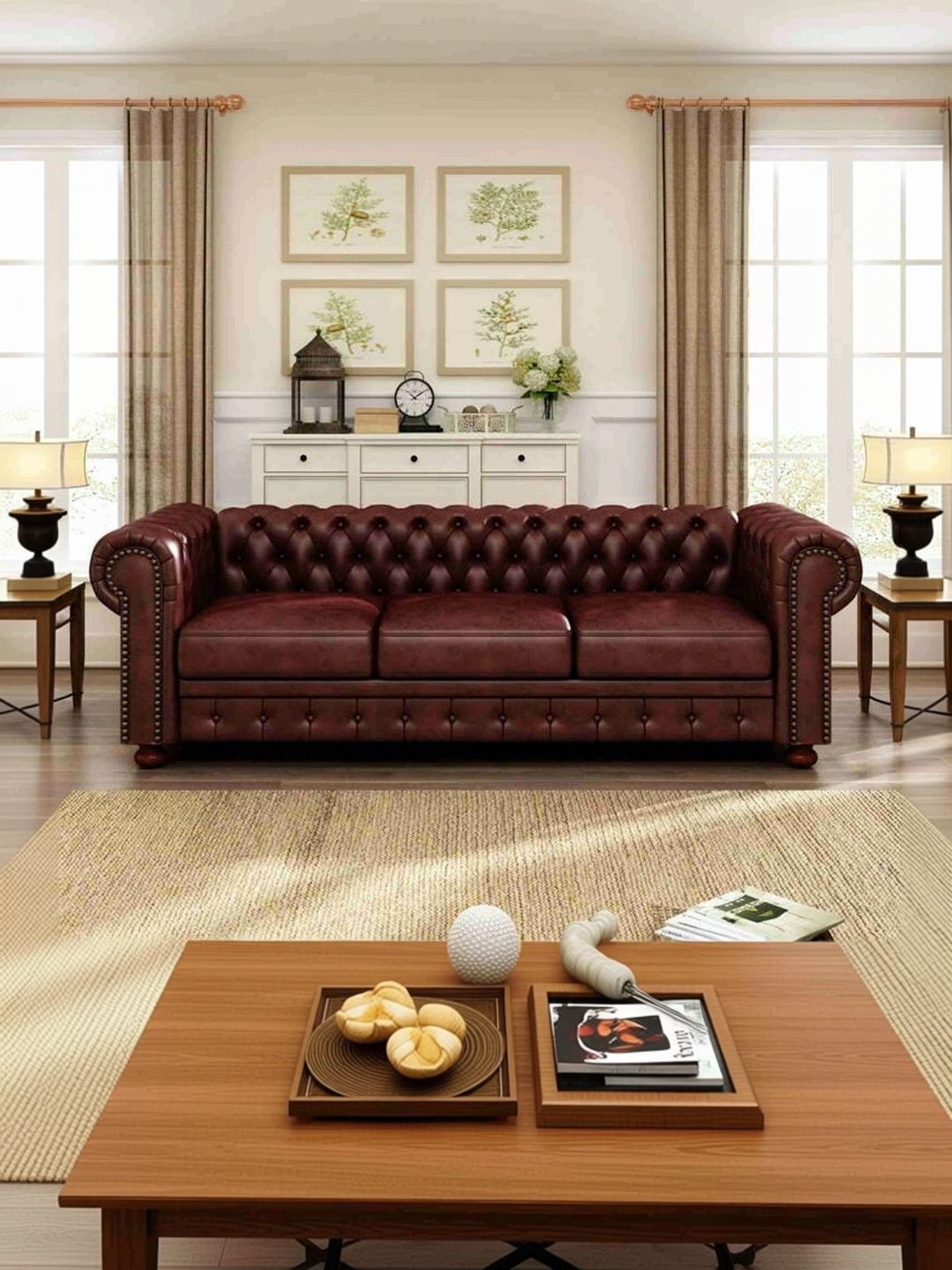 INDIAWOODMART Brown 3 Seater Sofa-picture-7