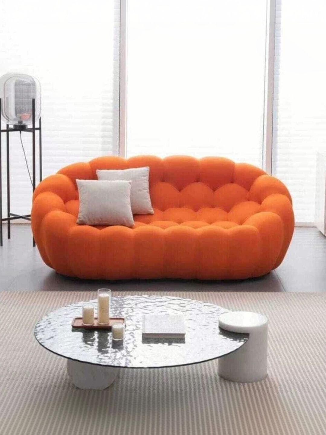 INDIAWOODMART Orange Fabric Wooden 3-Seater Sofa-picture-39