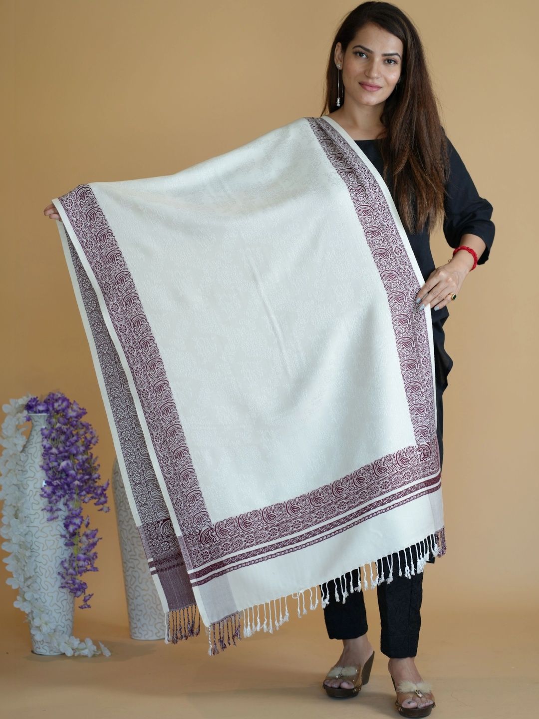 S.T. Women Ethnic Motifs Woven Design Acrylic Shawl-image-27