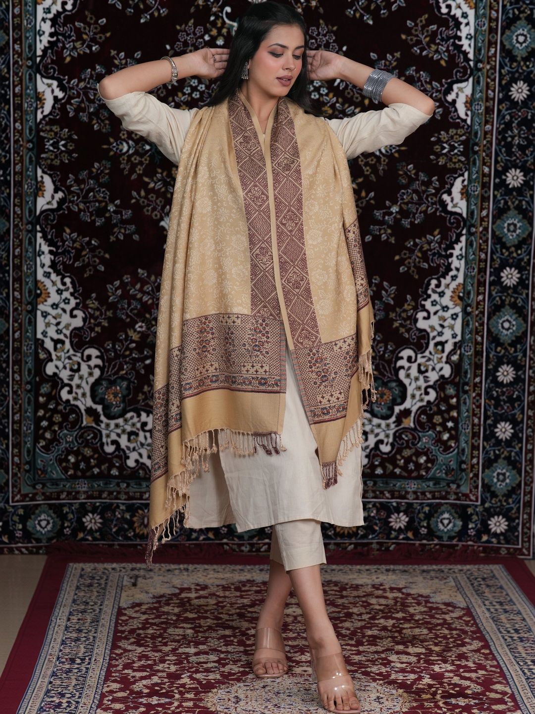 S.T. Women Ethnic Motifs Woven Design Acrylic Shawl-picture-58