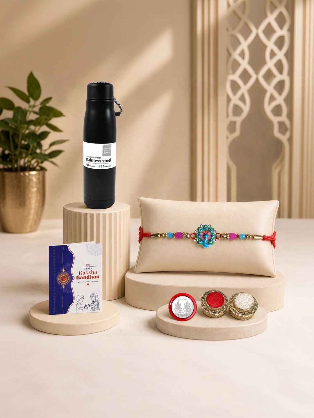 Myntra Elegant Homes Rakhi With Greeting Card Water Bottle Silver Coin & Roli Chawal-picture-20