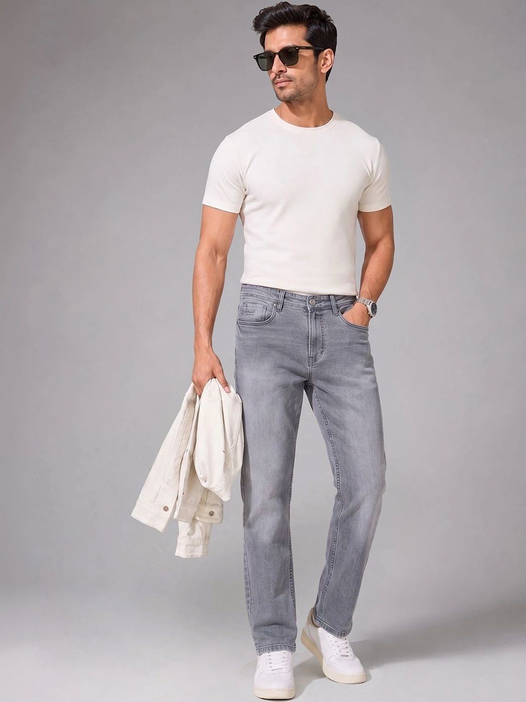 THUNDER JEANS Men Straight Fit Mid-Rise Light Fade Stretchable Jeans-picture-40