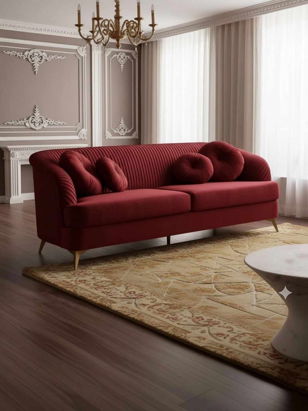INDIAWOODMART Red Fabric Wooden 3-Seater Sofa-image-48