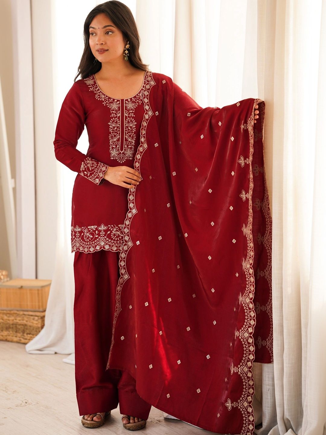 Chandbaali Women Ethnic Motifs Embroidered Regular Thread Work Kurta with Patiala & With Dupatta-picture-7