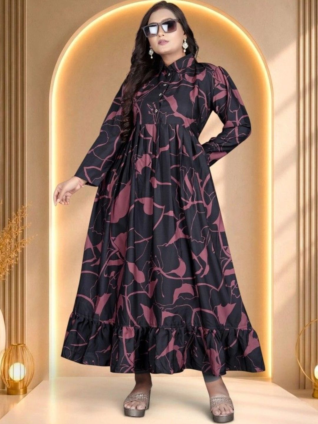 NENCY FASHIONN Print Crepe A-Line Maxi Dress-picture-16