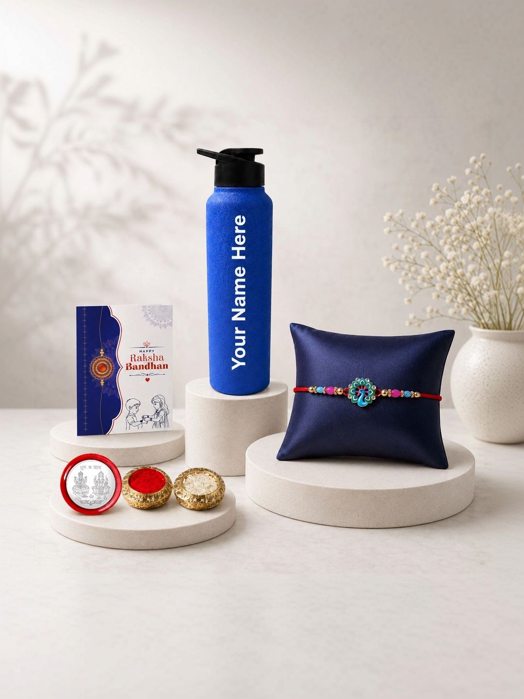 Myntra Elegant Homes Rakhi With Greeting Card Water Bottle Silver Coin & Roli Chawal-picture-31