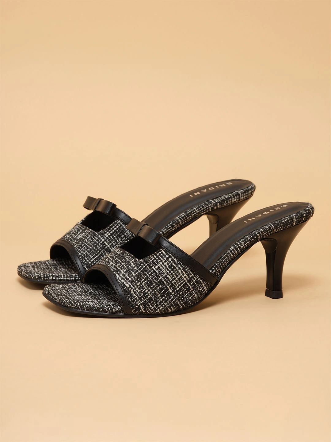 ERIDANI Textured Slim Heeled Mules with Bows-picture-0