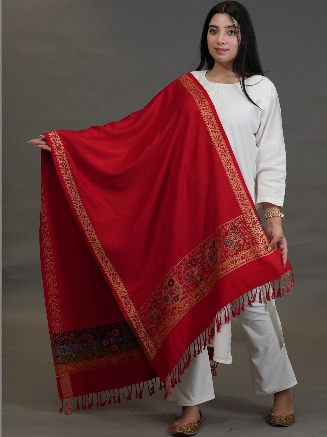 S.T. Women Ethnic Motifs Woven Design Acrylic Shawl-picture-16