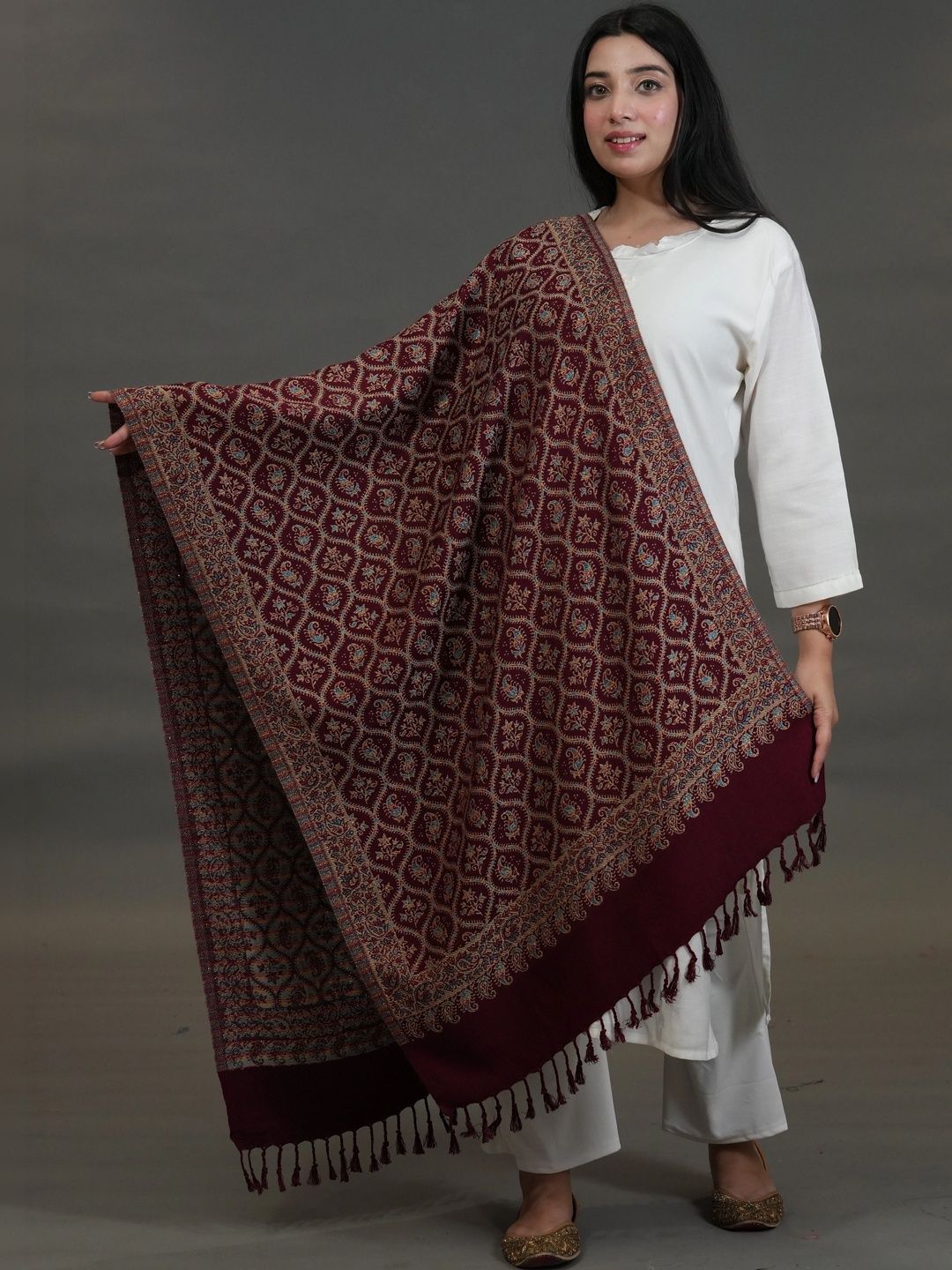 S.T. Women Ethnic Motifs Embroidered Acrylic Shawl-picture-42