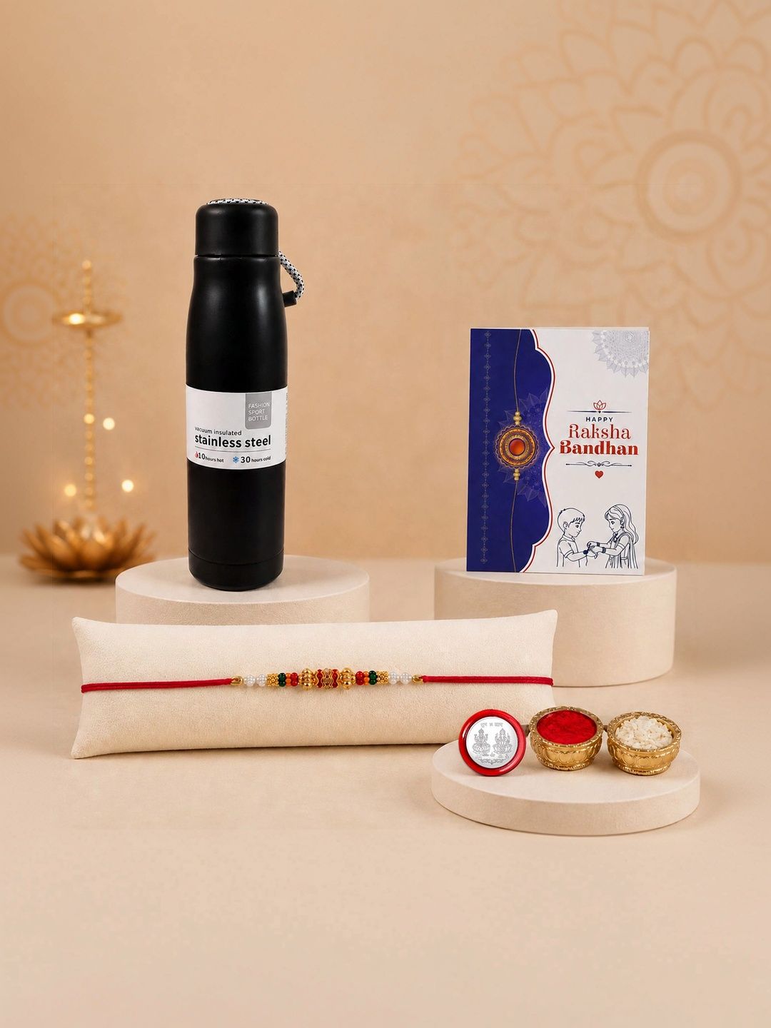 Myntra Elegant Homes Rakhi With Greeting Card Water Bottle Silver Coin & Roli Chawal-picture-53