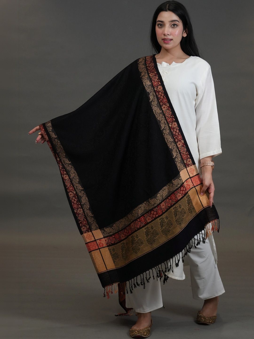 S.T. Women Ethnic Motifs Woven Design Acrylic Shawl-picture-25