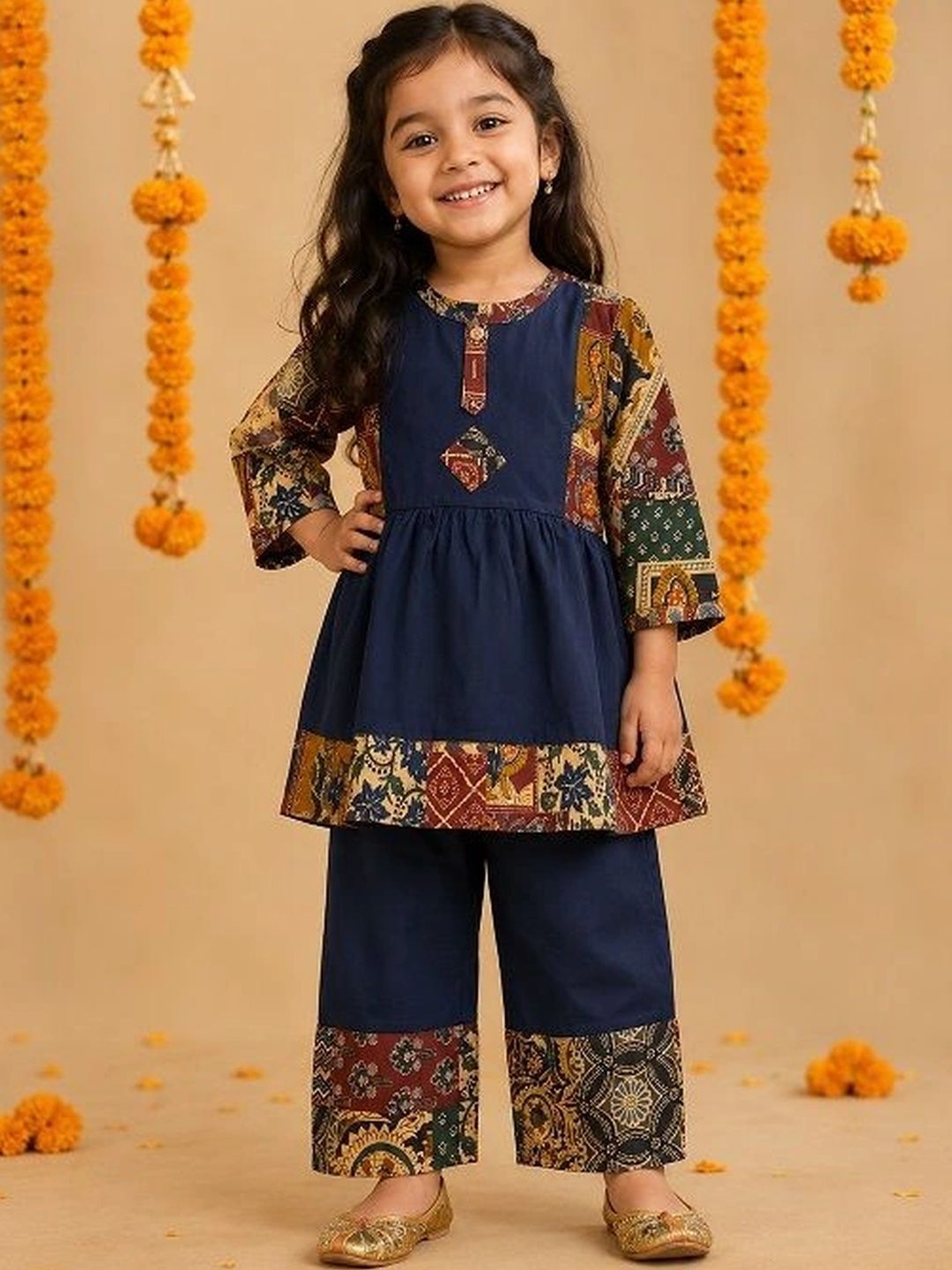 BAESD Girls Ethnic Motifs Printed Angrakha Pure Cotton Kurti with Palazzos-picture-28