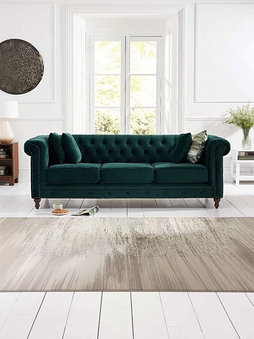 INDIAWOODMART Green 3 Seater Sofa-picture-42