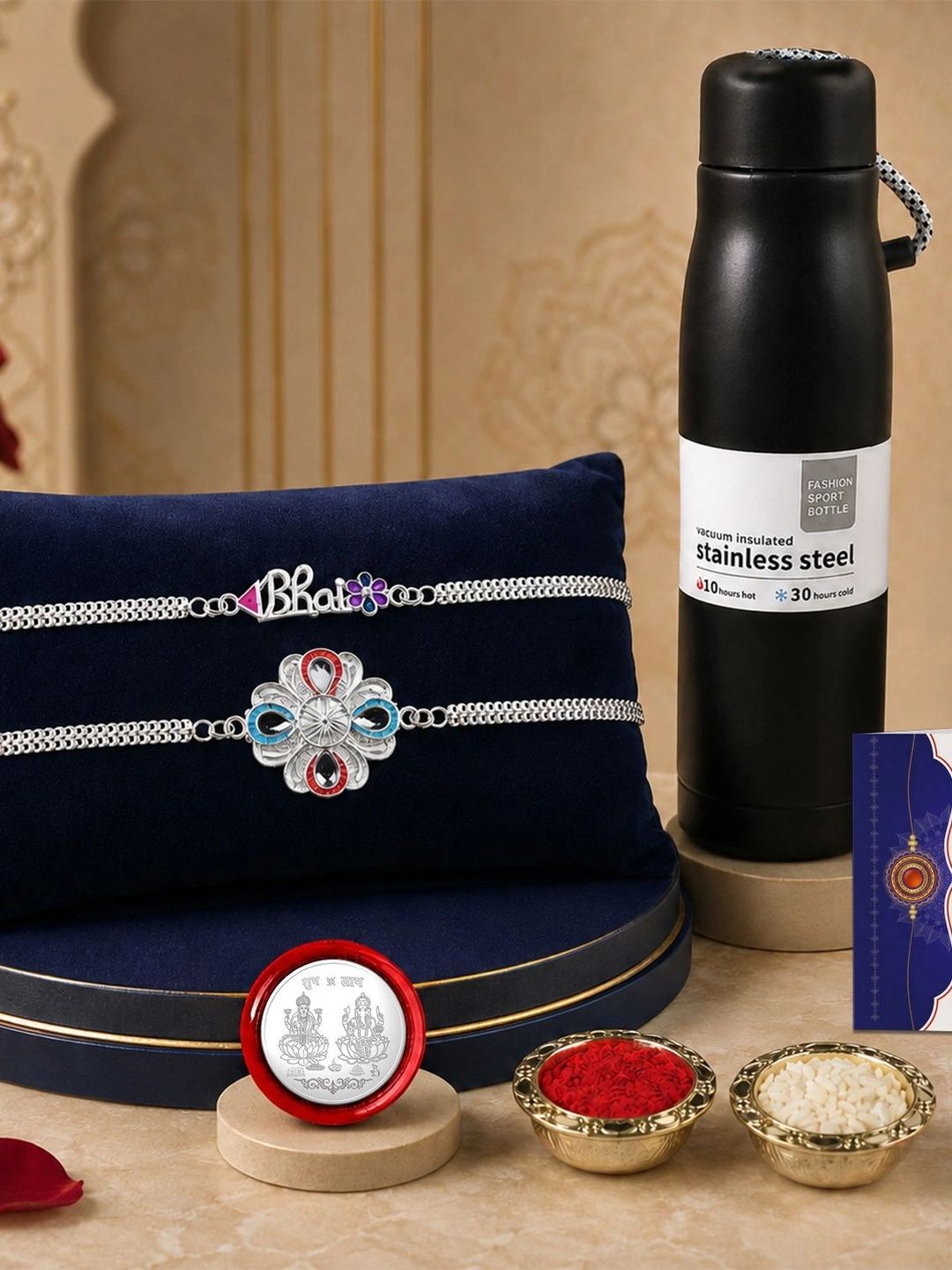 Myntra Elegant Homes Set of 7 Rakhi Gift Set With Silver Coin, Greeting Card & Roli Chawal-picture-48