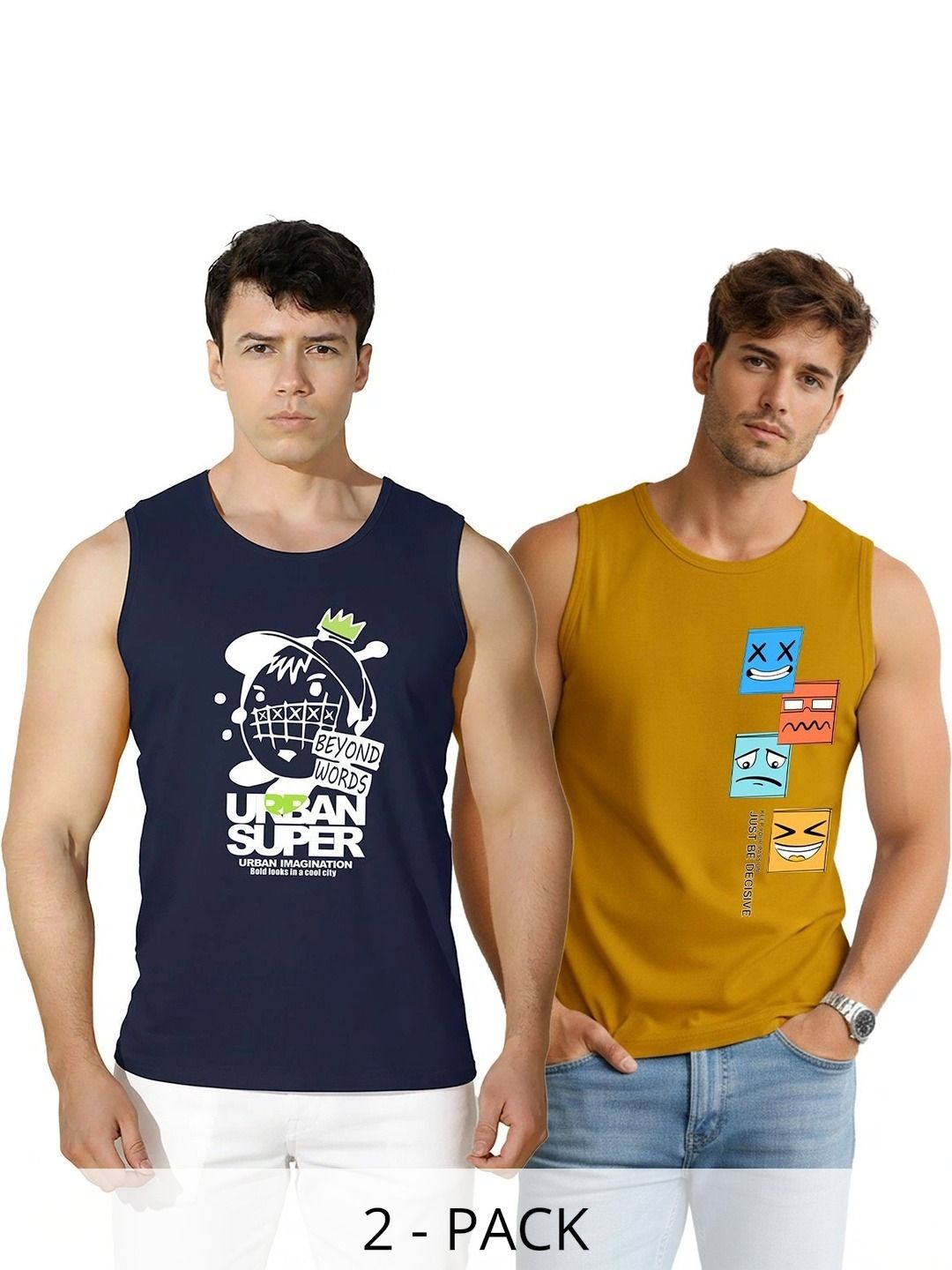 MINISTRY OF FRIENDS Pack of 2 Printed Cotton Gym Vest-picture-42