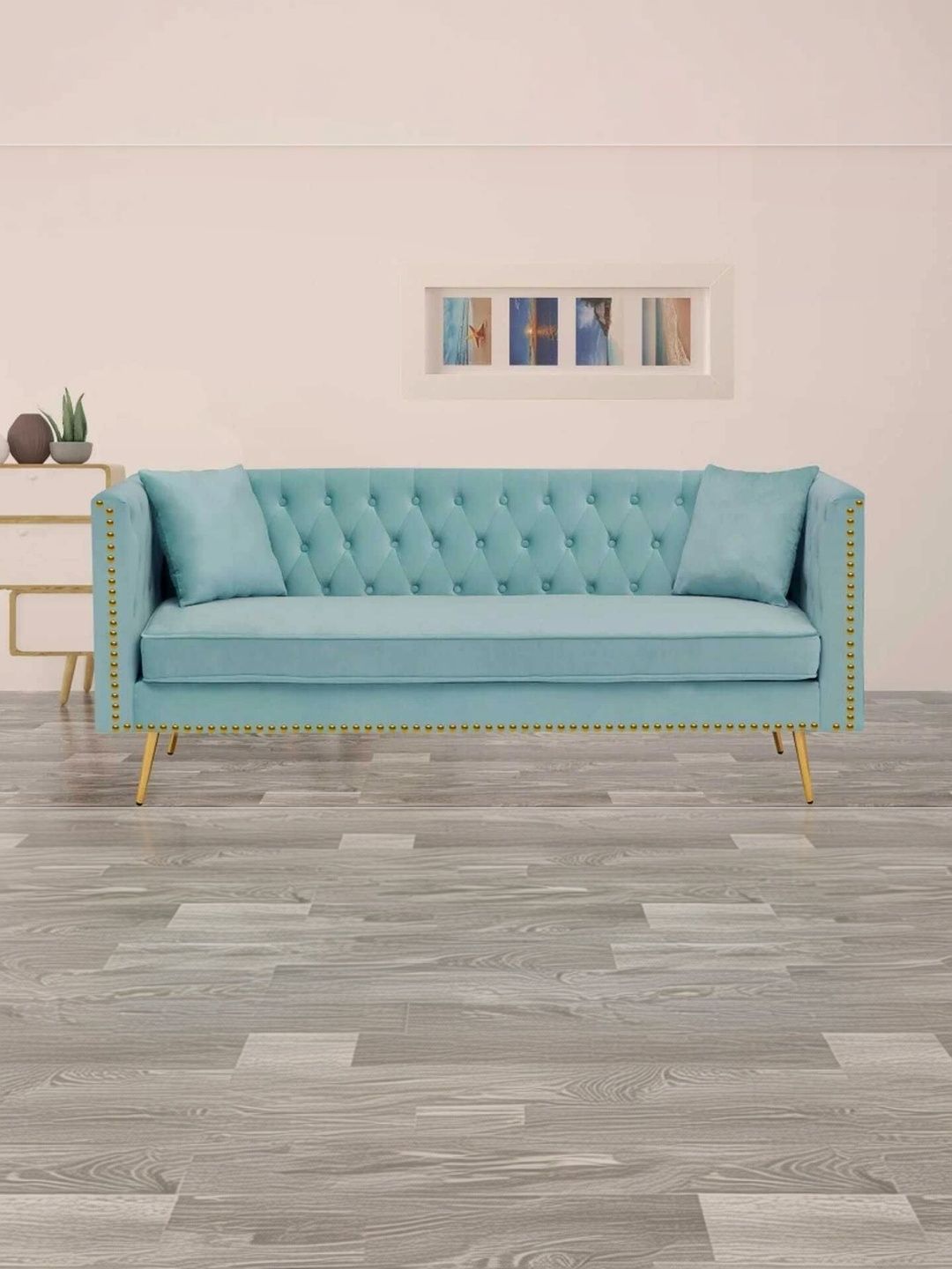Soul craft Blue Wooden 3-Seater Sofa-image-30