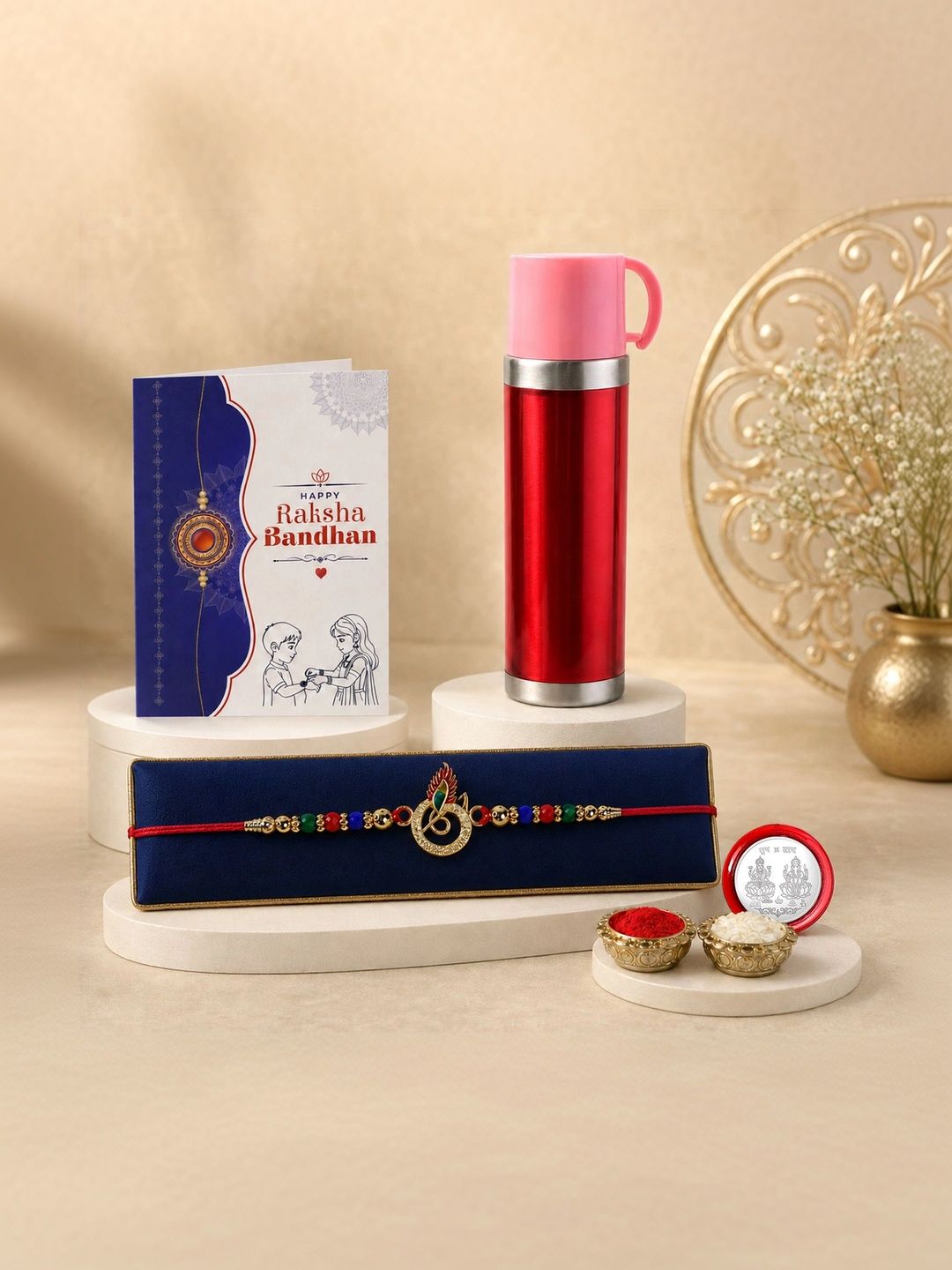 Myntra Elegant Homes Rakhi With Greeting Card Water Bottle Silver Coin & Roli Chawal-picture-45