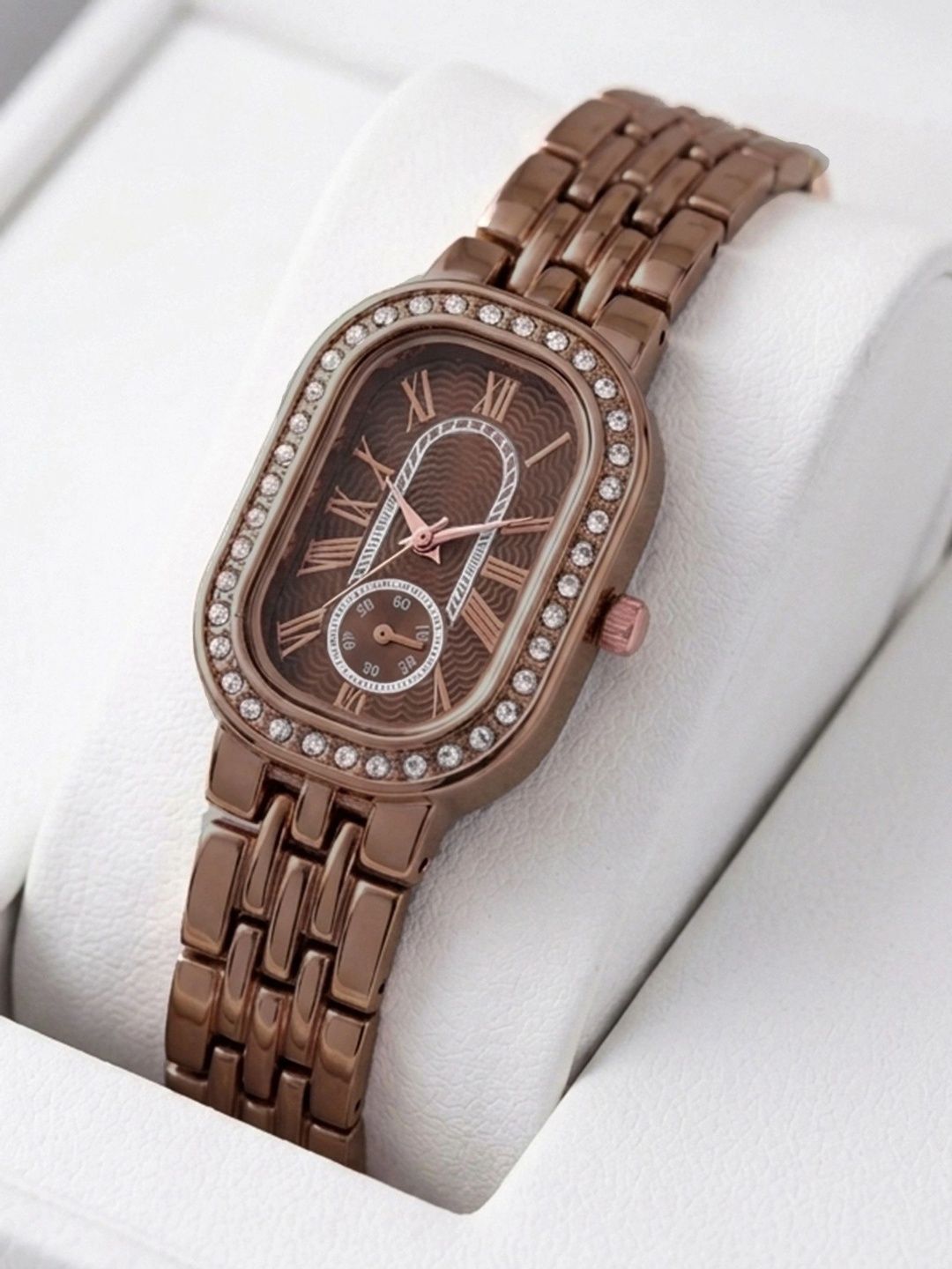 TREX Women Brass Dial & Stainless Steel Bracelet Style Straps Analogue Watch OVAL_FULL_BROWN-picture-11