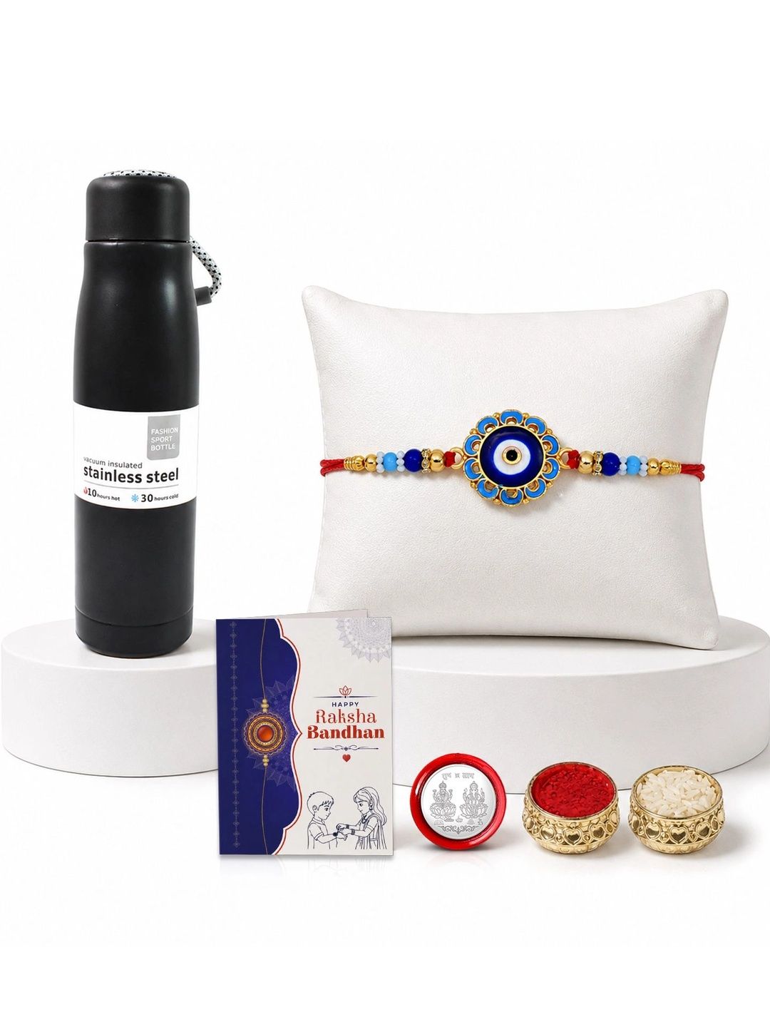 Myntra Elegant Homes Rakhi With Greeting Card Water Bottle Silver Coin & Roli Chawal-picture-26