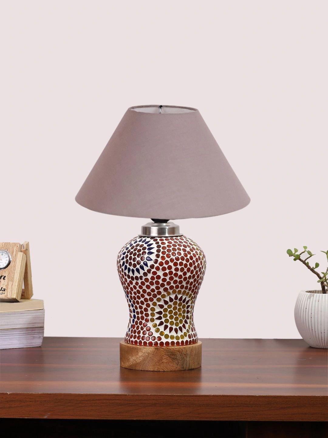 Myntra Elegant Homes Grey Textured Glass Traditional Frusturical Shaped Table Lamp-picture-26