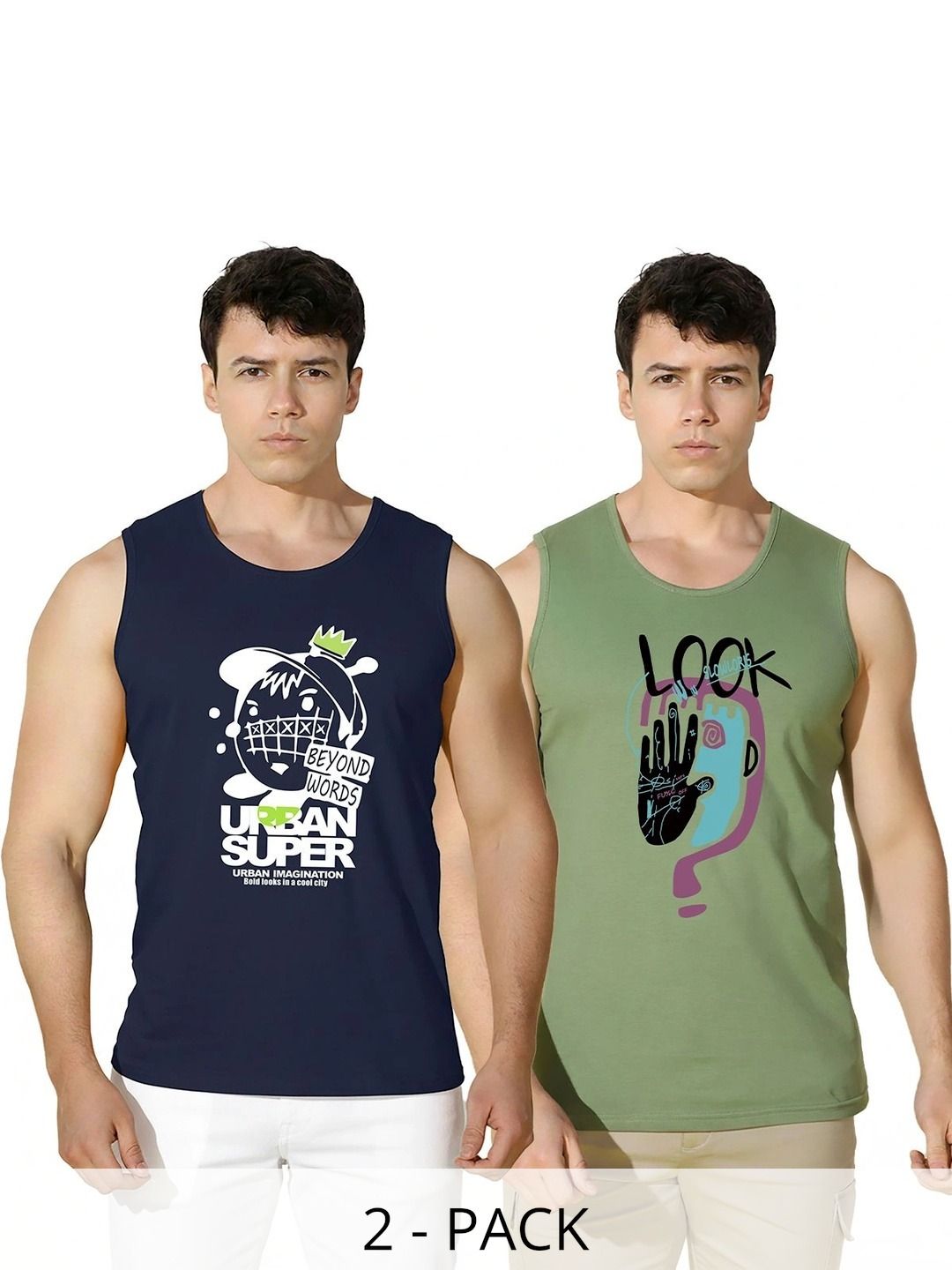 MINISTRY OF FRIENDS Pack of 2 Printed Cotton Gym Vest-picture-12