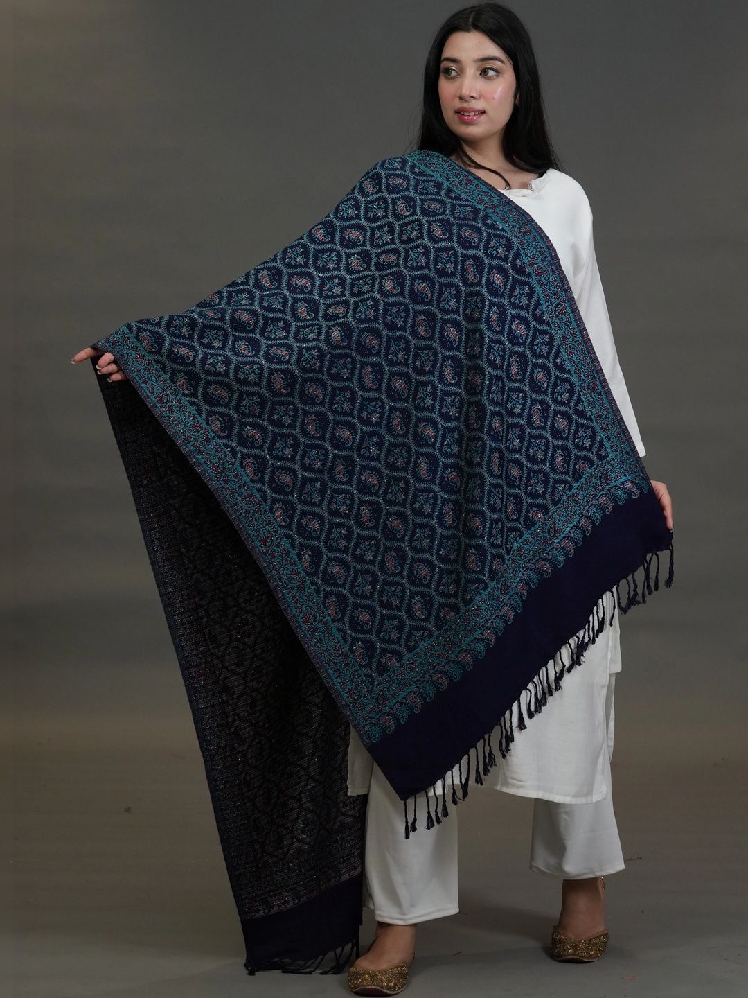 S.T. Women Ethnic Motifs Woven Design Acrylic Shawl-picture-41